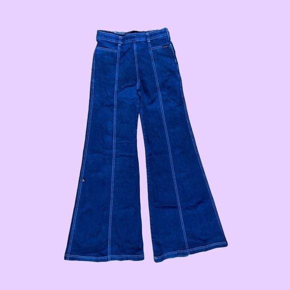 Vintage 90s Body Hugging Denim Flared Blue Jeans 🔥 - Picture 3 of 8